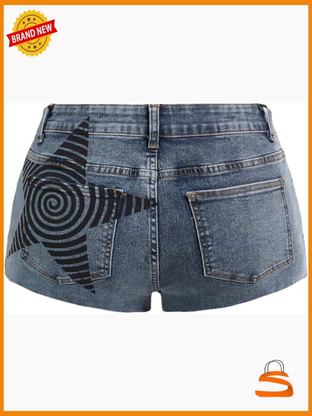 Y2K Low Rise Drop Waist Denim Shorts with Star Print